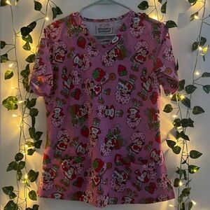 Small - Strawberry Shortcake Scrub Top Women's Nurse Uniform Pink Isaac Morris